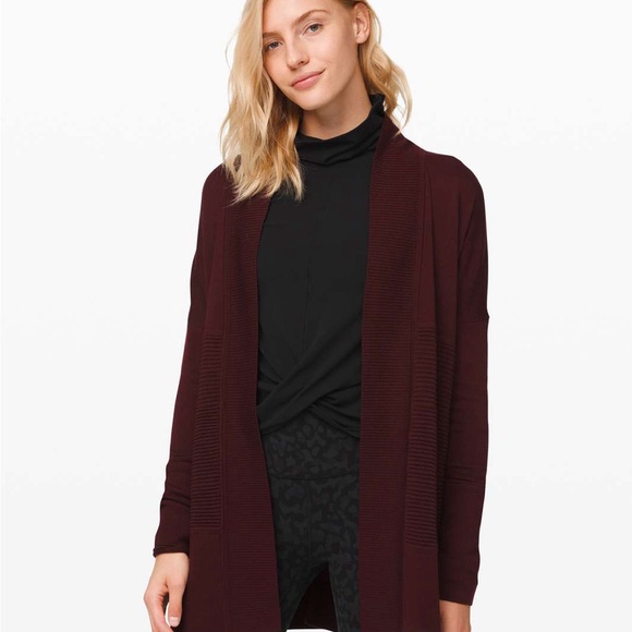 Lululemon Athletica Sit in Lotis Wrap ll size 4 Wool Cardigan Sweater Maroon Red - Picture 1 of 13